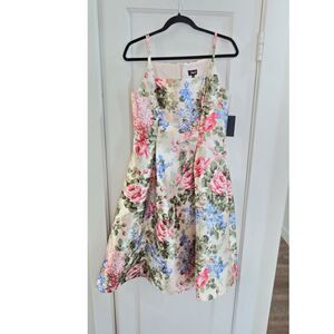 Alexa B Floral Fit & Flare Pleated Knee Dress Square Neck Sleeveless Size 8